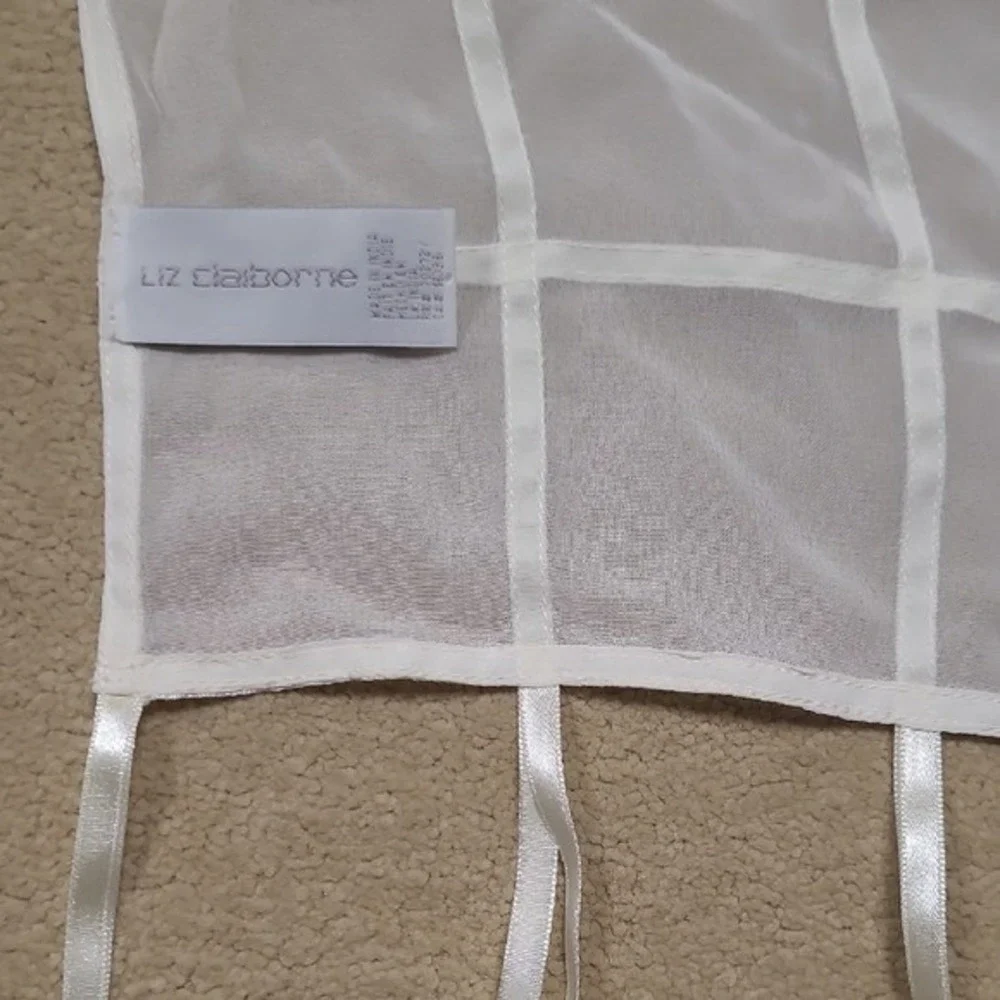 Liz Claiborne Sheer Cream Rectangular Elegant Shawl/Ribbon Accents 80in‎ X 18in